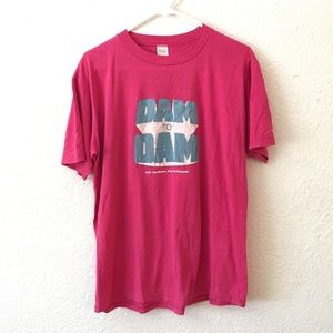 80s Dam To Dam Des Moines Iowa Distressed T Shirt Tee pink blue L